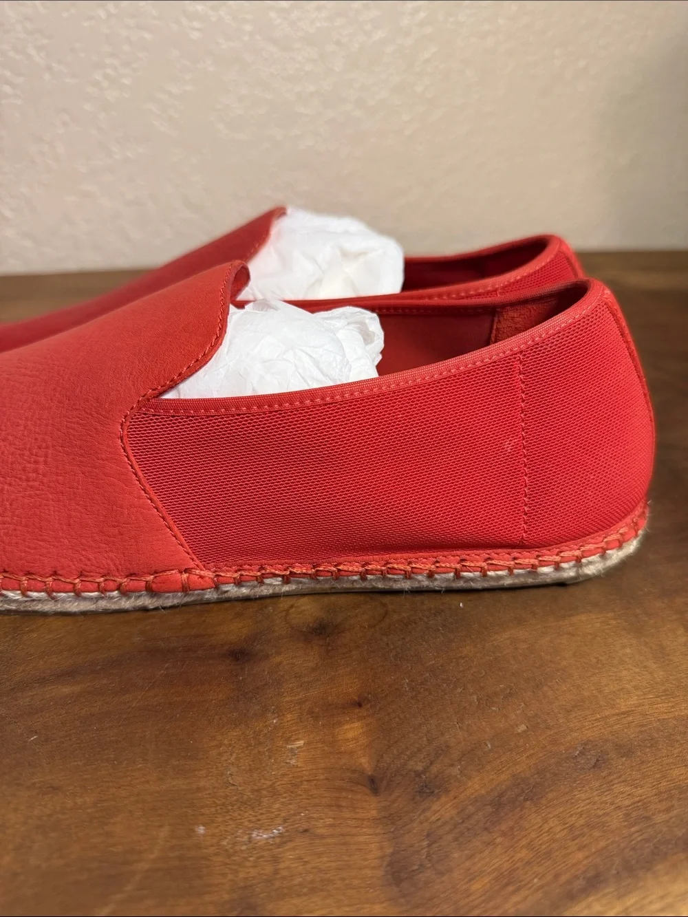 Eileen Fisher Women's Red Slip-On Leather and Mesh Flats Loafers Jute Espadrille